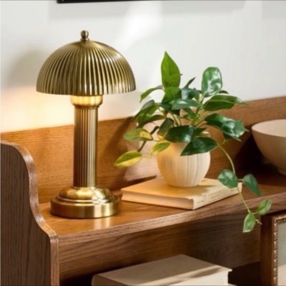 11.5" Fluted Metal Rechargeable Library Table Lamp Brass - Hearth & Hand - Picture 6 of 6